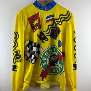 Vintage Sugoi Coffee Cafe Roast Cycling Jersey Long Sleeve Yellow Men's Large